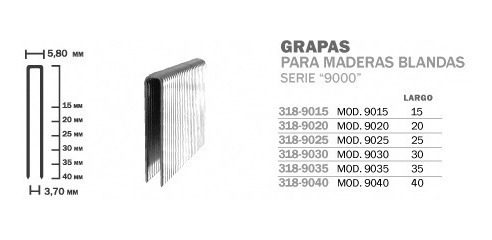 Grapas 5,80 X 20 Para Maderas Blandas Caja Por 2500 - 1