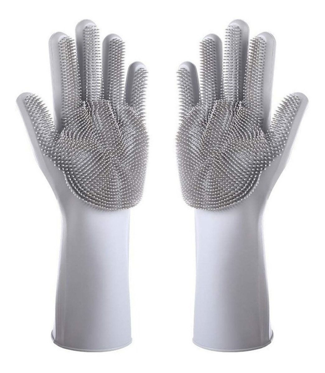 Guante Silicona Esponja Lavar Platos Bacha Cocina Gris Medio Gris Liso