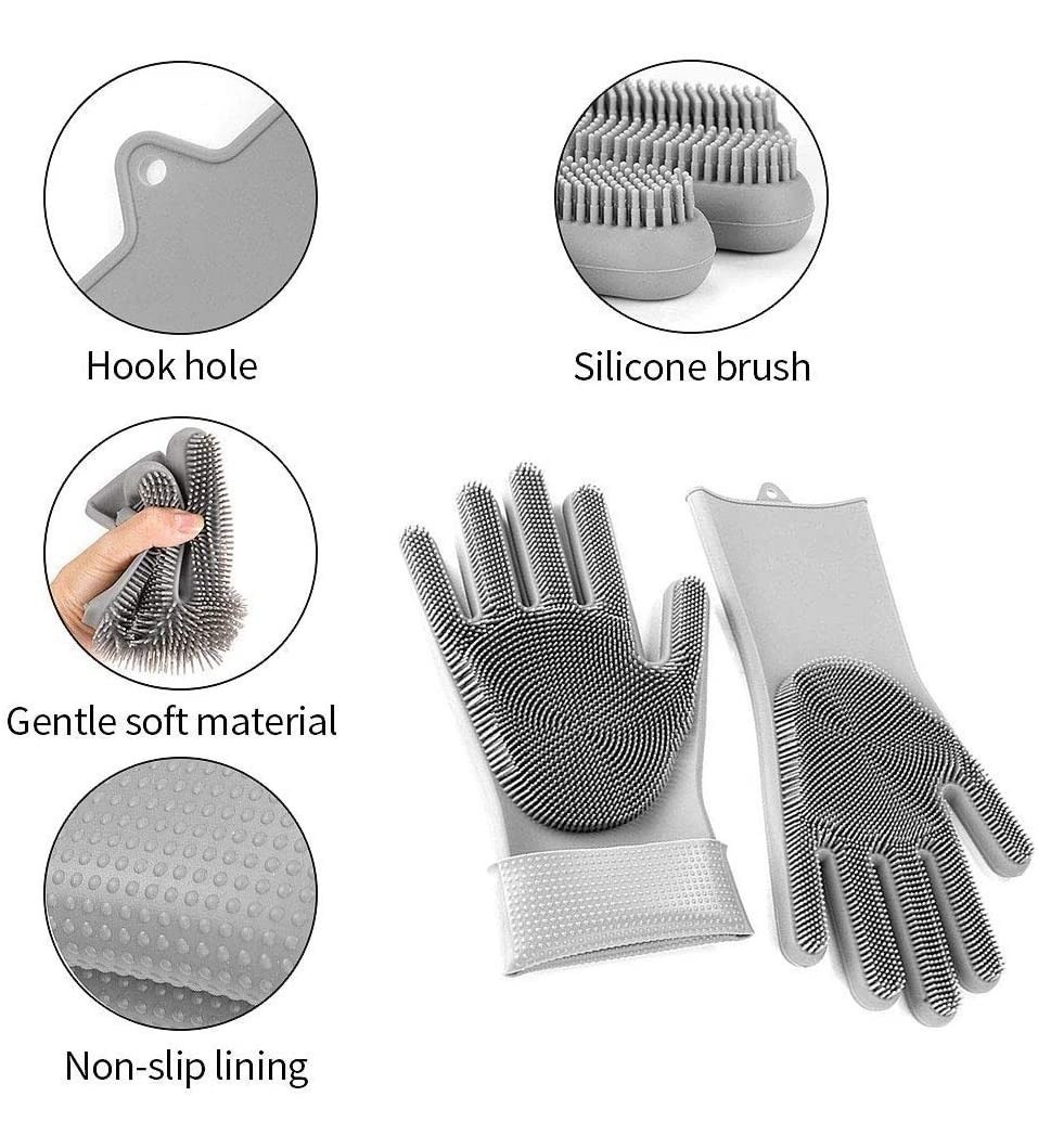 Guante Silicona Esponja Lavar Platos Bacha Cocina Gris Medio Gris Liso - 1