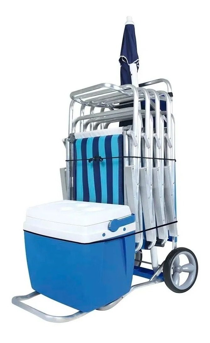 Carrito De Playa Con Mesa Y Apoya Heladera De Aluminio Mor Azul - 1