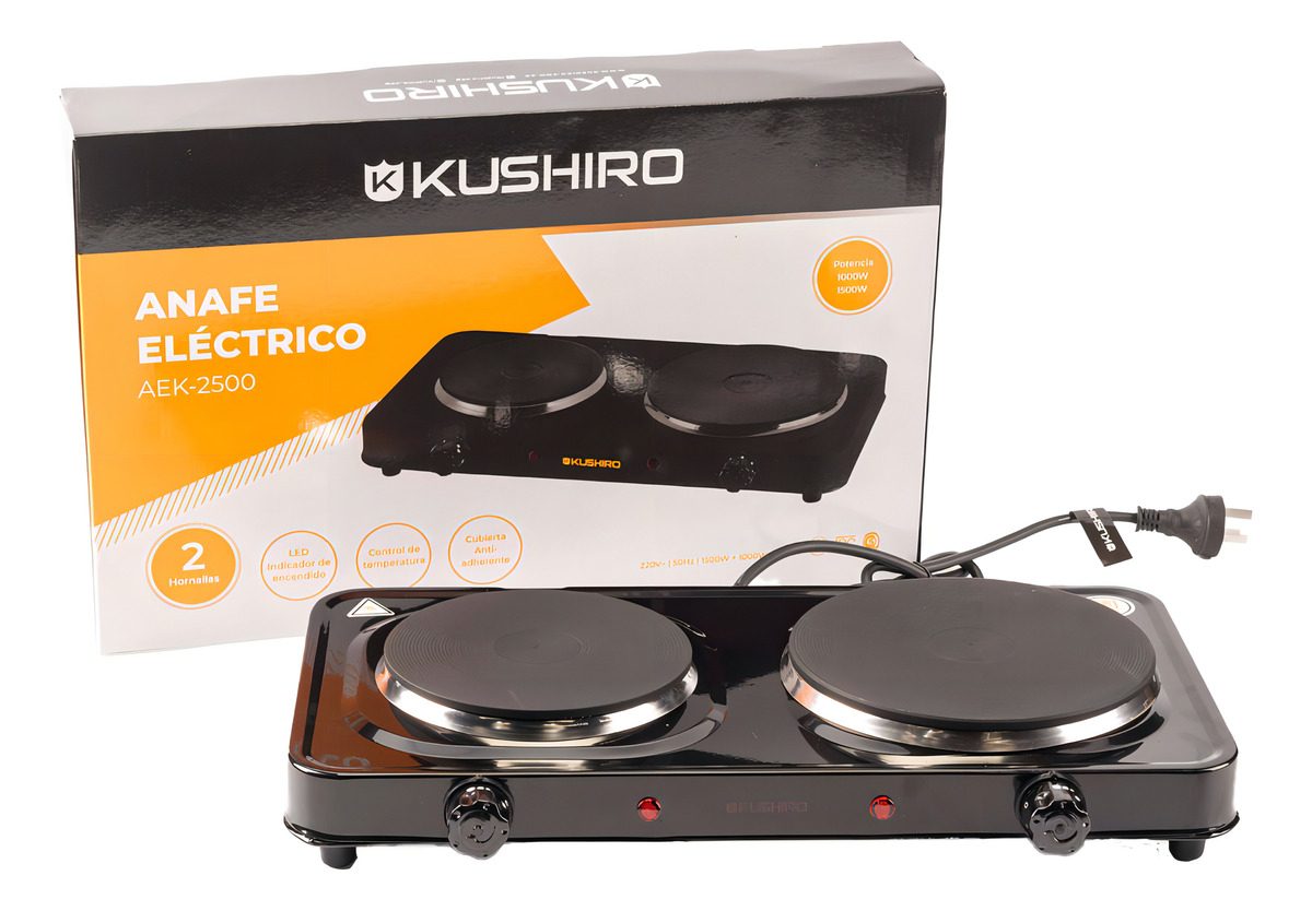Anafe Eléctrico - Kushiro Aek-2500 Color Negro - 2 Hornallas - 5