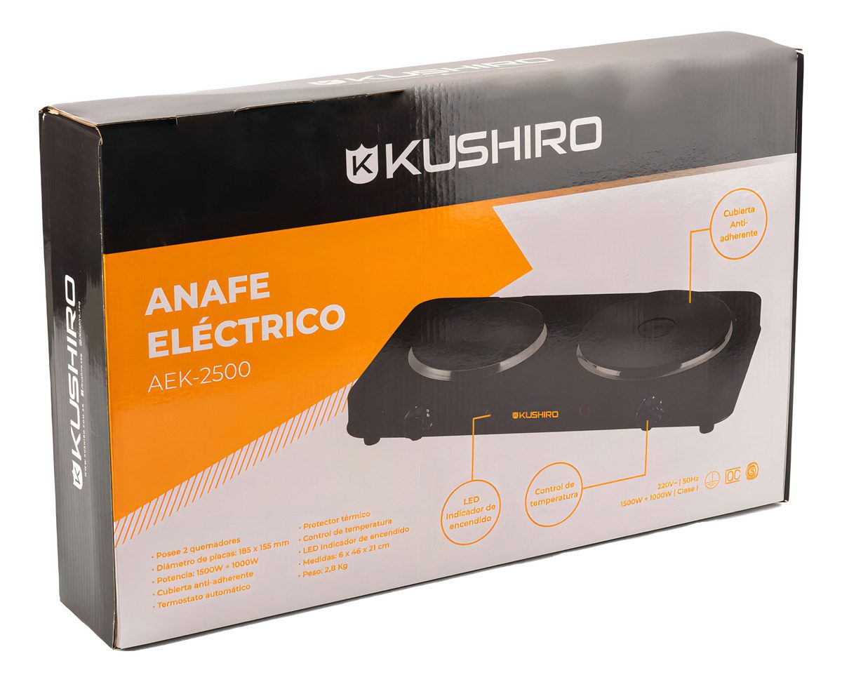 Anafe Eléctrico - Kushiro Aek-2500 Color Negro - 2 Hornallas - 6