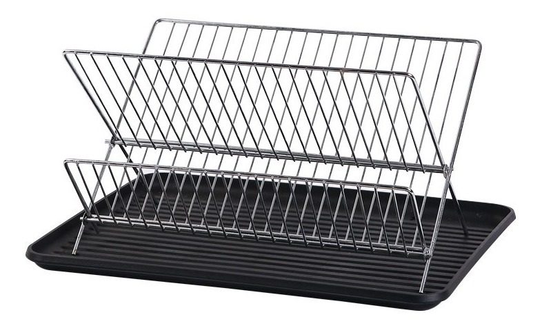 Secaplatos Plegable Acero Cromado + Bandeja Escurridora Gris