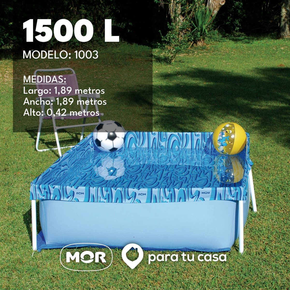 Pileta Estructural Cuadrada Mor 001003 Con Capacidad De 1500 Litros 1.89x 1.89 M Azul Azul - 3