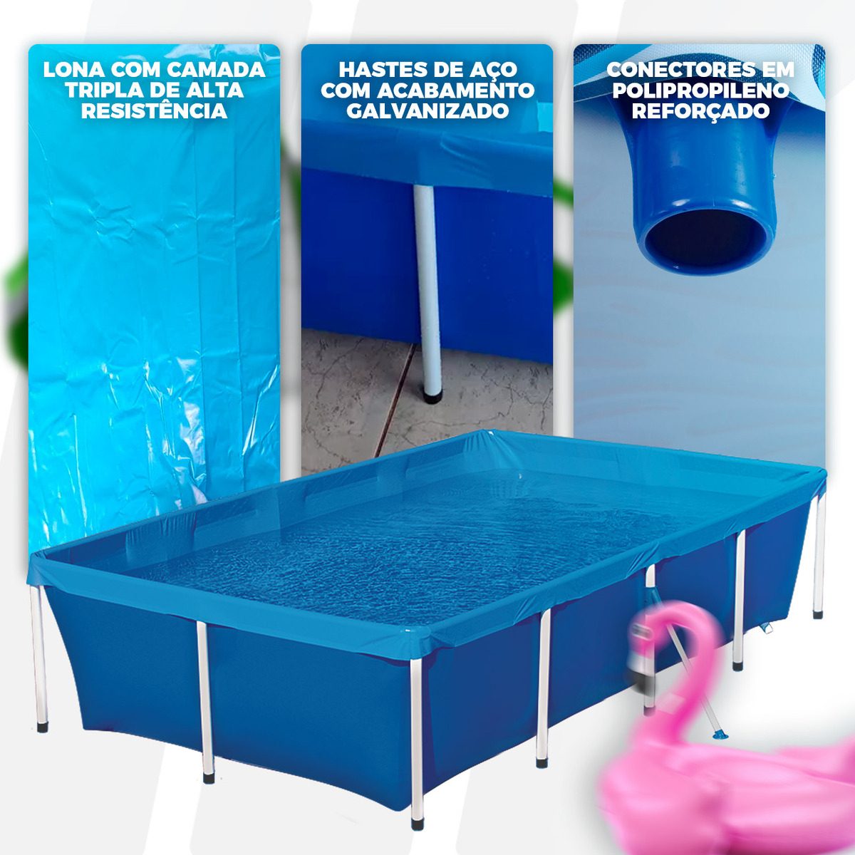 Pileta Lona Estructural Rectangular 3000 Lts Mor Azul Liso - 7