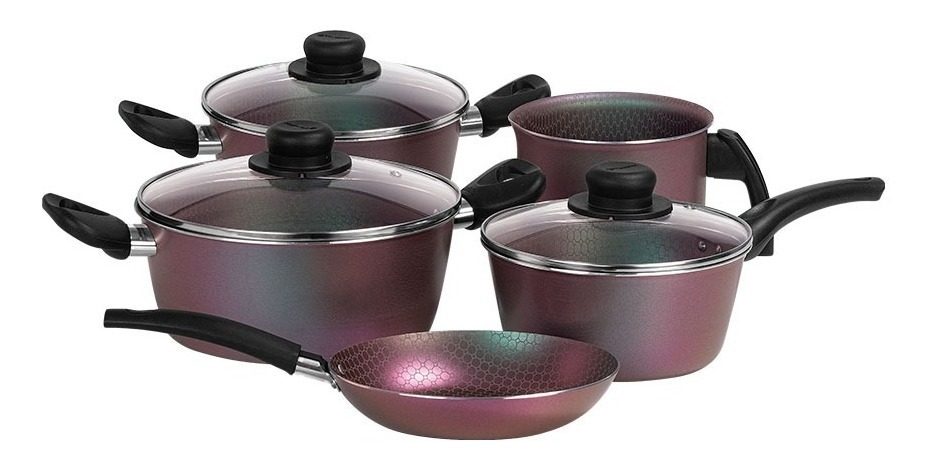 Set 5 Piezas Ollas Sarten Antiadherente Multiflon Linea Aura Tornasolado