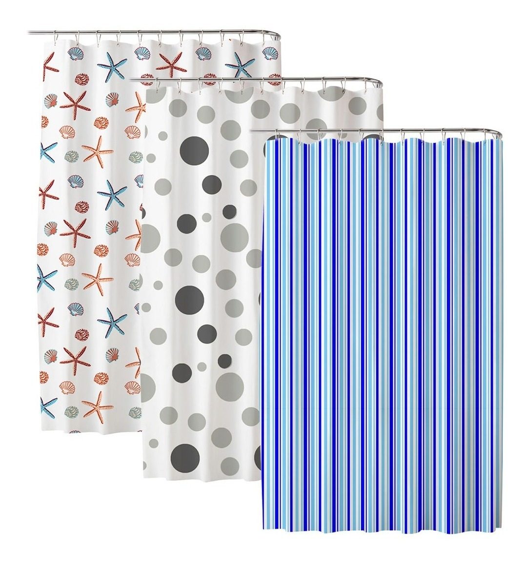 Cortina De Baño Estampada + 12 Ganchos 180x180cm Vonne Blanco