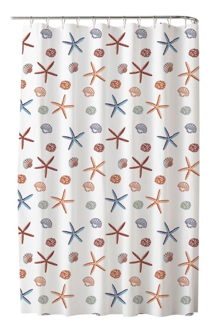 Cortina De Baño Estampada + 12 Ganchos 180x180cm Vonne Blanco - 3