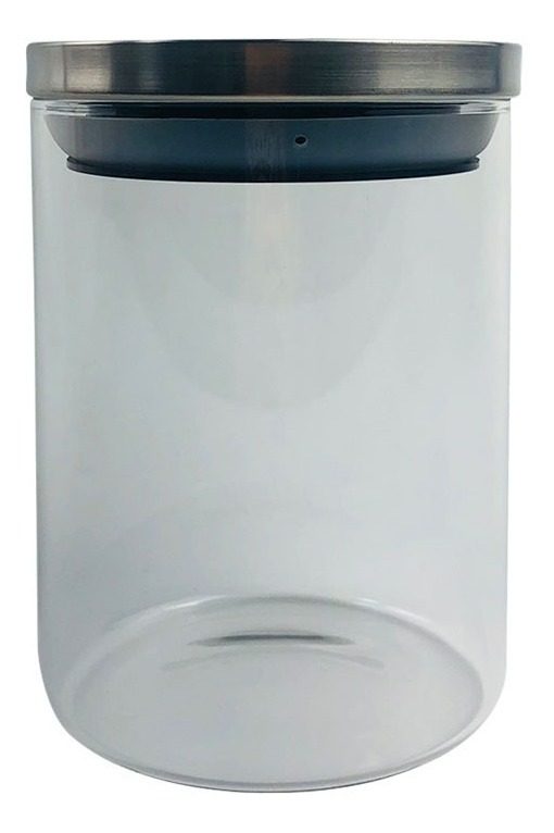 Frasco Vidrio Redondo 10 X 13cm Tapa De Acero 800 Ml Vonne Negro