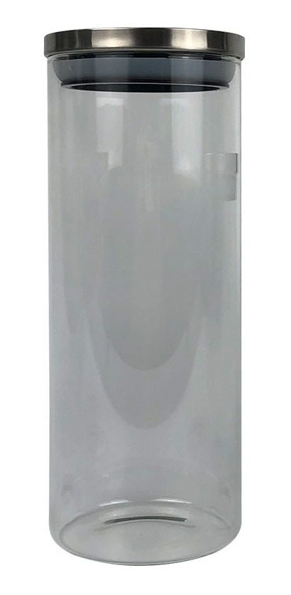 Frasco Vidrio Redondo 10 X 27cm Tapa De Acero 1600 Ml Vonne Negro