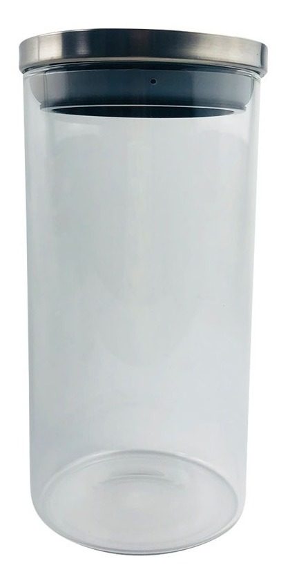 Frasco Vidrio Redondo 10 X 19cm Tapa De Acero 1200 Ml Vonne Negro