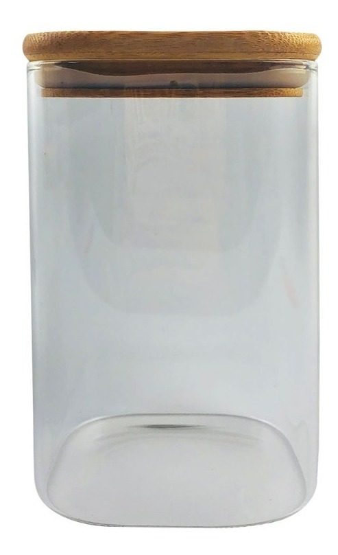 Frasco Vidrio Cuadrado 10 X 15cm Tapa De Bambu 1200 Ml Vonne Marrón Claro