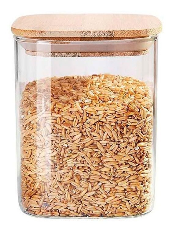 Frasco Vidrio Cuadrado 10 X 15cm Tapa De Bambu 1200 Ml Vonne Marrón Claro - 1
