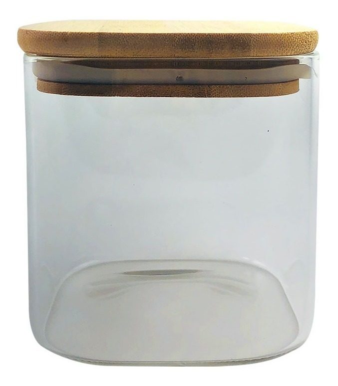Frasco Vidrio Cuadrado 10 X 10cm Tapa De Bambu 800 Ml Vonne Marrón Claro