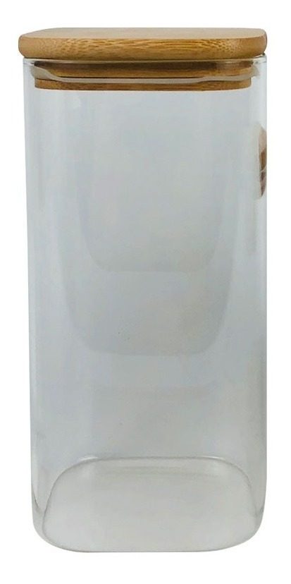 Frasco Vidrio Cuadrado 10 X 20cm Tapa De Bambu 1600 Ml Vonne Marrón Claro