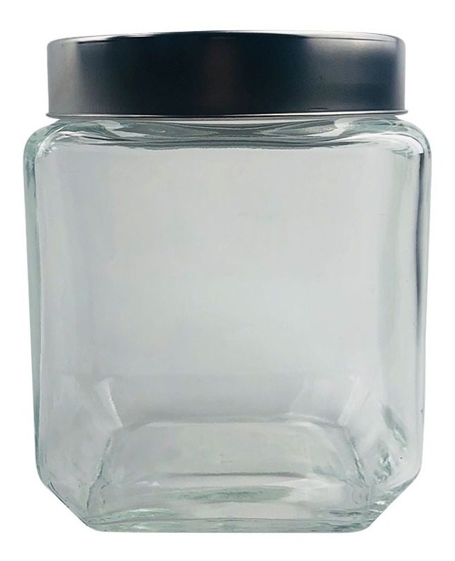 Frasco Vidrio Cuadrado 10 X 14cm Tapa De Acero 1200 Ml Vonne Transparente