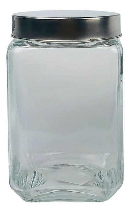 Frasco Cuadrado De Vidrio Con Tapa De Acero 1700 Ml Vonne Transparente