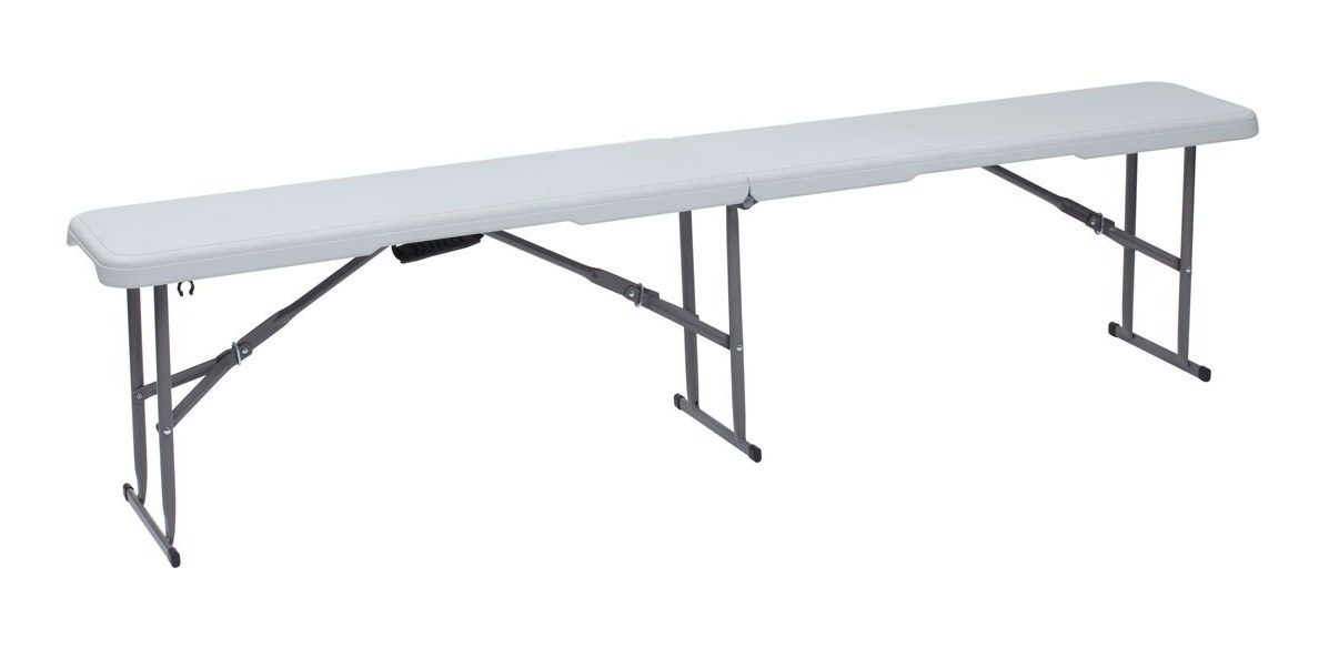 Banco Plegable 183x28x43cm Hdpe + Acero Peso Max 220kg Blanco