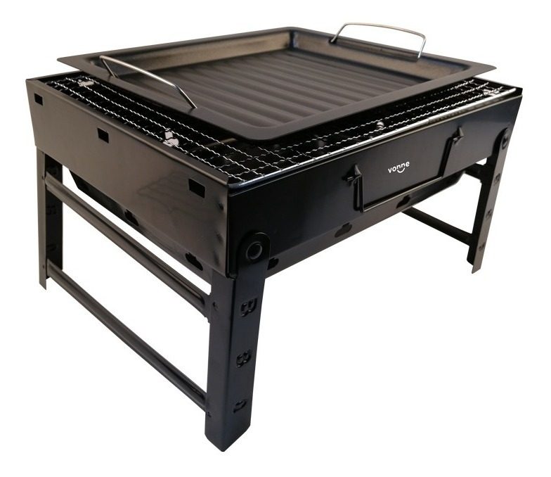 Parrilla Brasero Portátil Acero Antioxido Carbón Leña Vonne Negro