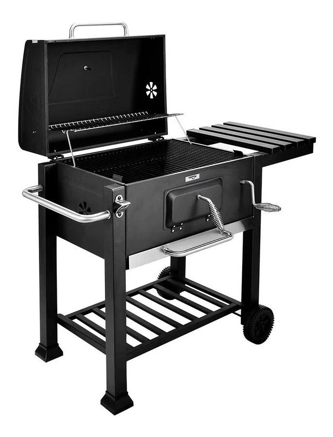 Parrilla Portatil Acero Grande Carbon Leña Con Ruedas Vonne Negro