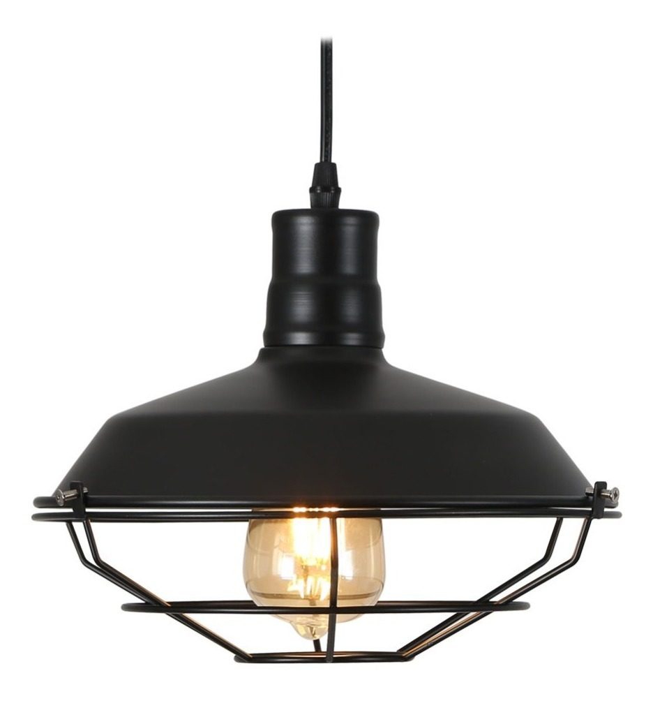 Luminaria Colgante Decorativa Industrial C/jaula 40w Etheos Negro