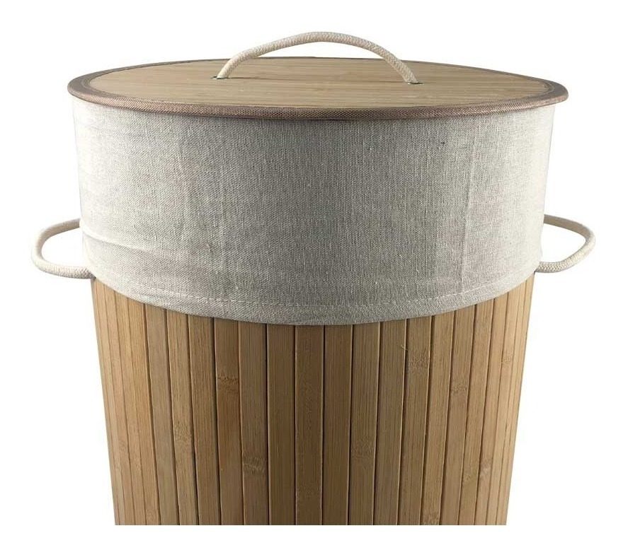 Cesto Plegable De Bambu Redondo C/bolsa Removible 35×60cm  Marrón