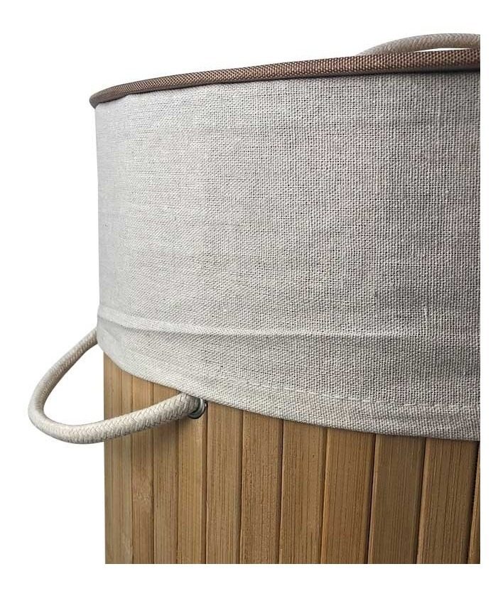 Cesto Plegable De Bambu Redondo C/bolsa Removible 35×60cm  Marrón - 1