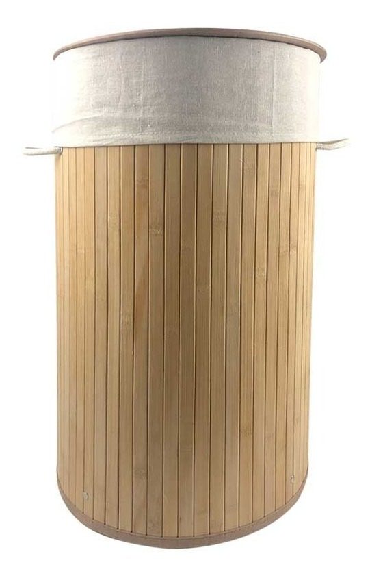 Cesto Plegable De Bambu Redondo C/bolsa Removible 35×60cm  Marrón - 2