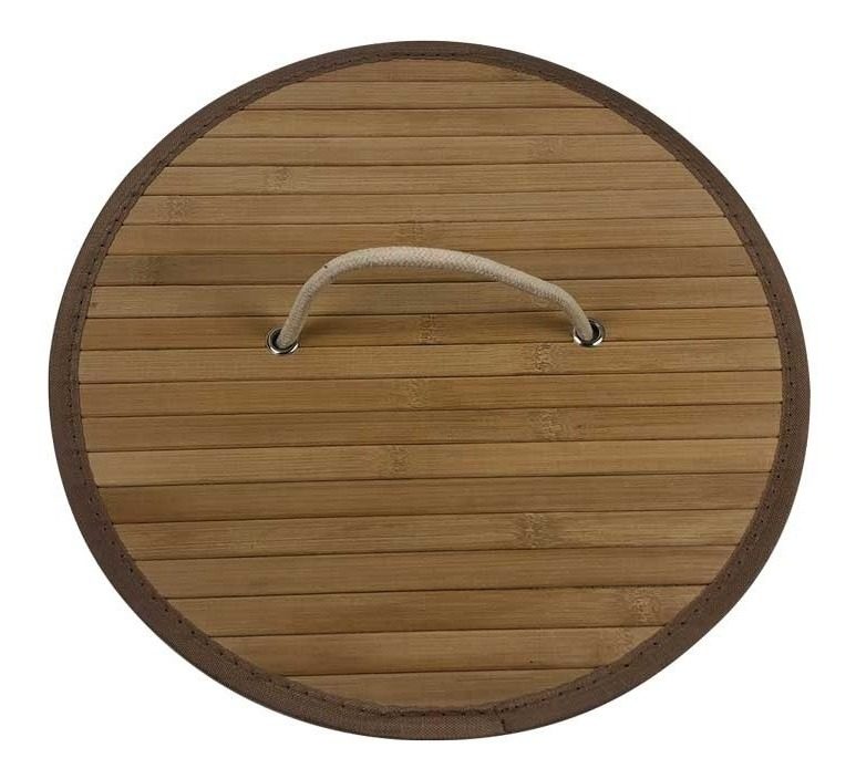Cesto Plegable De Bambu Redondo C/bolsa Removible 35×60cm  Marrón - 3
