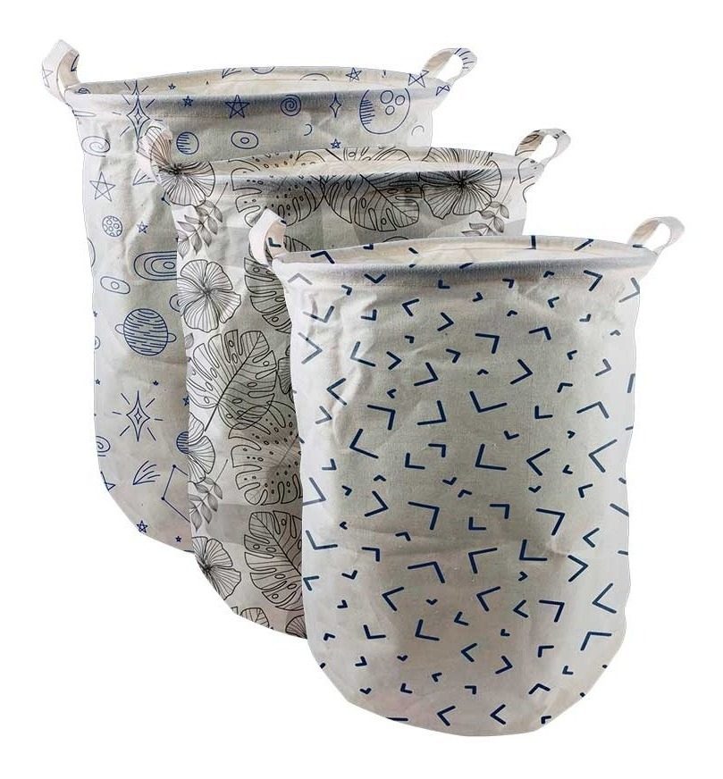 Cesto Redondo Plegable De Tela 36×48cm Varios Decorados Blanco