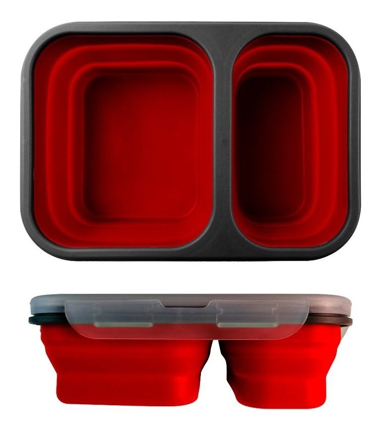 Lunchera Con Division Plegable De Silicona 21,5×14,5×7,5cm Rojo