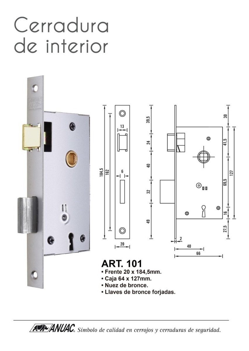 Cerradura Seguridad De Frente Hierro 20x184,5mm - 1