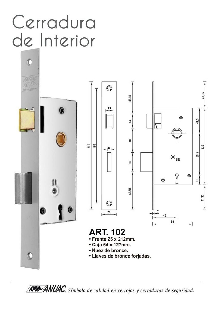Cerradura Seguridad De Frente Hierro 25x212mm - 1
