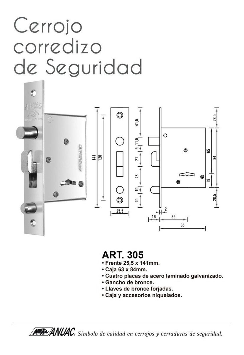 Cerrojo Corredizo Niquelado Anuac 25,5x141 - 1
