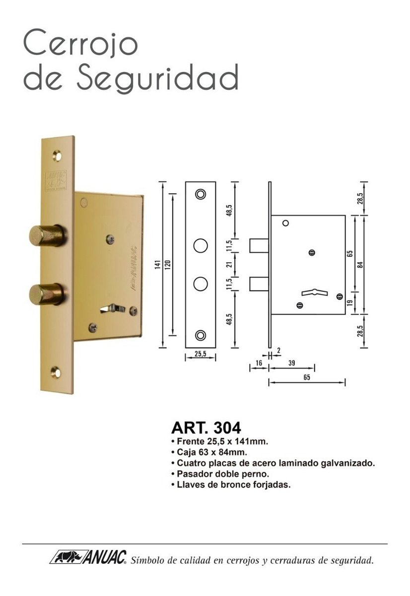 Cerrojo De Seguridad Zincada Anuac 25,5x141 Art304 - 1