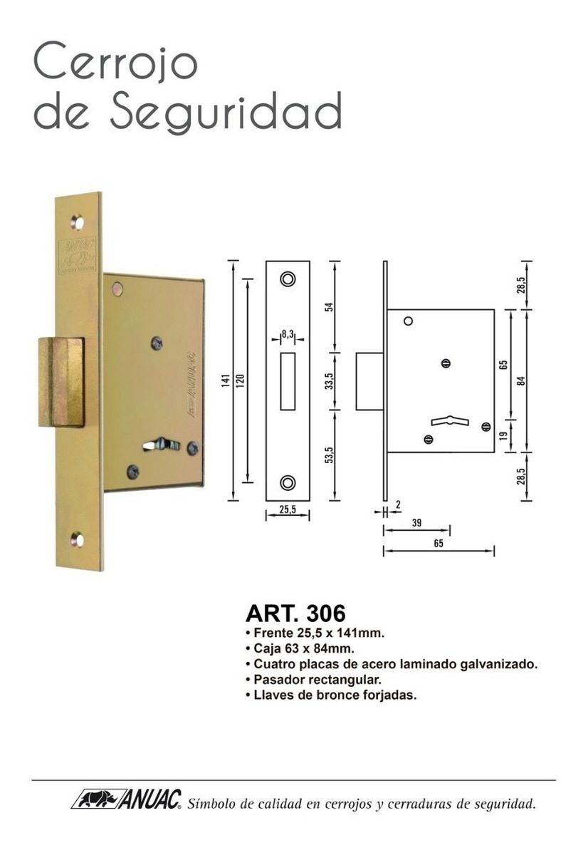 Cerrojo De Seguridad Zincada Anuac 25,5x141 Art306 - 1