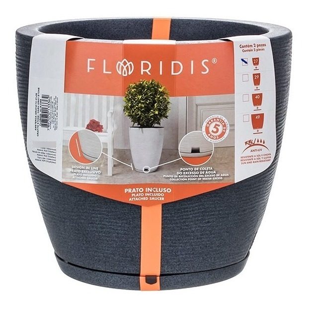 Maceta Floridis Amsterdam 27×28cm Gris Grafito - 1