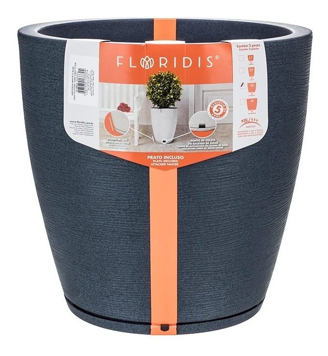 Maceta Floridis Amsterdam 40×45cm Gris Grafito - 1