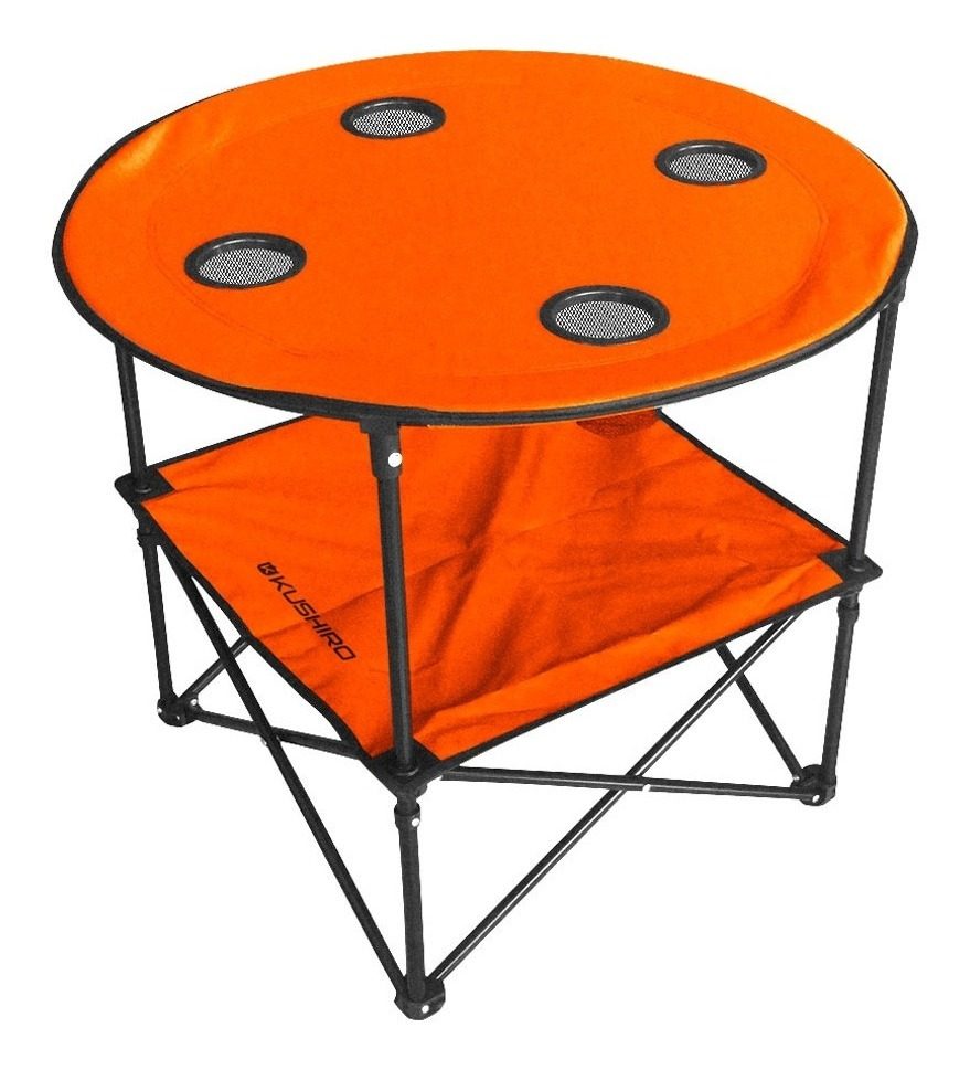 Mesa De Camping Plegable Con Portavaso 75×65cm Max 40kg  Naranja