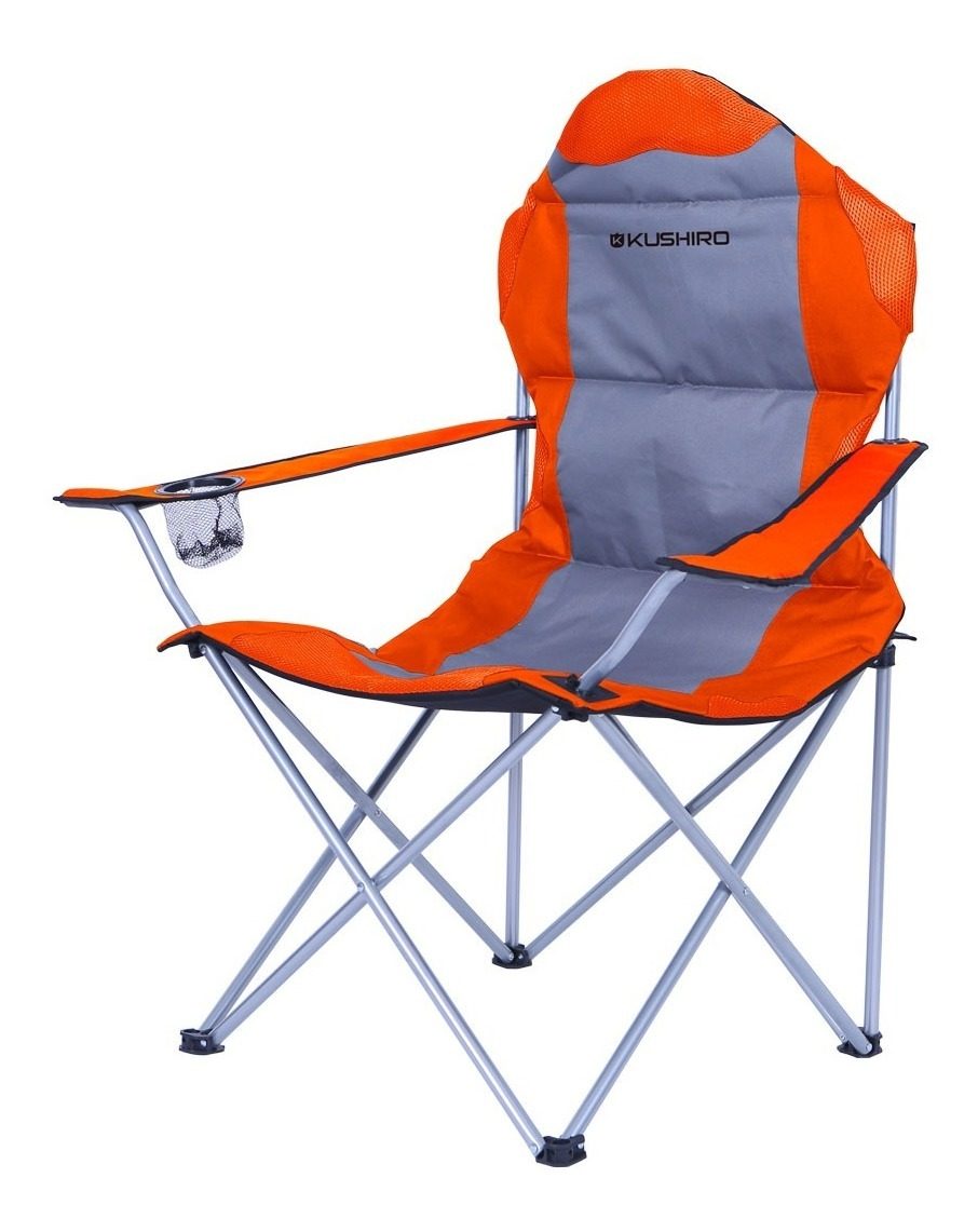 Sillon Camping Plegable Respaldo Alto 61×63×105cm 130kg Max Gris+naranja