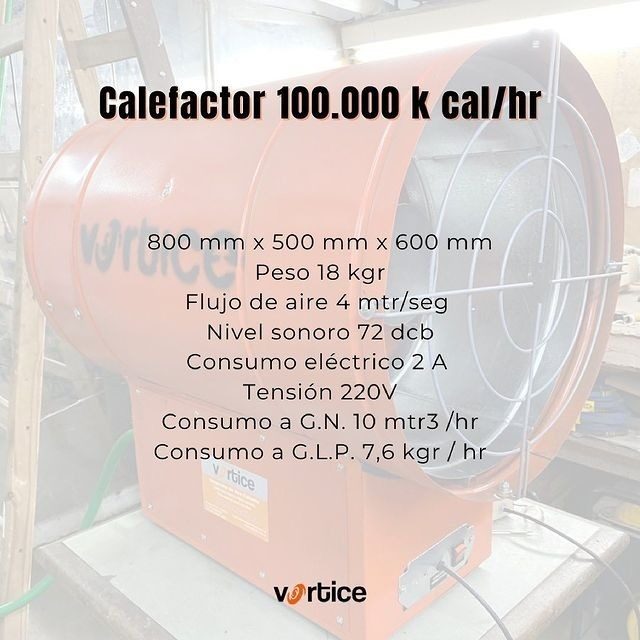 Calefactor Turbo Gas Vortice 100.000kcal/hr 220v 18kg Naranja - 1