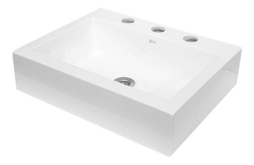 Bacha De Loza Blanca Para Griferia 3 Agujeros Rectangular Blanco