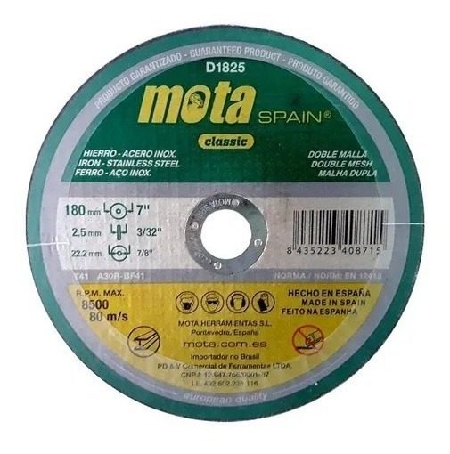Disco Corte Para Amoladora 180x2.5x22.2 Mota D1825
